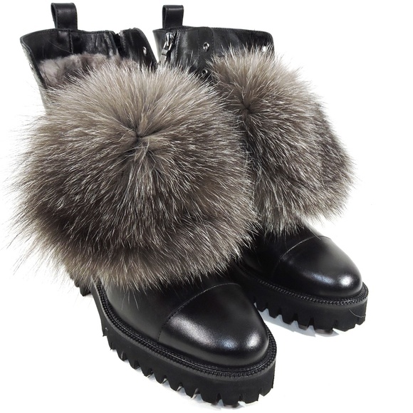 ALESSANDRO DI MARIA 🇮🇹 WOMEN'S BLACK LEATHER & FUR WINTER FASHION BOOTIE - Picture 2 of 9